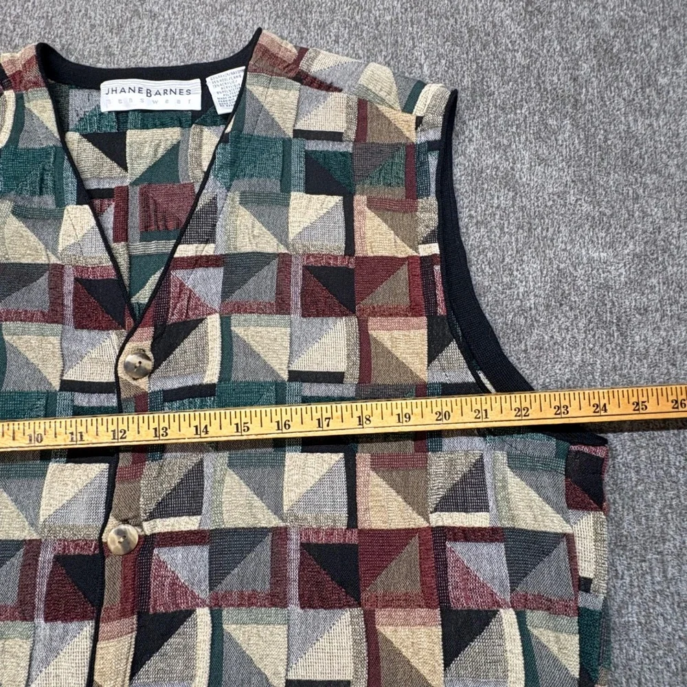 Vtg Jhane Barnes Mens Geometric Tapestry Sweater Vest Wool Blend Large